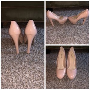 Nude patent leather heels